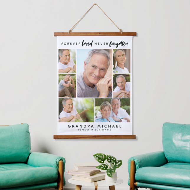 Forever Loved Never Forgotten 7 Photo Memorial Hanging Tapestry (Living Room)