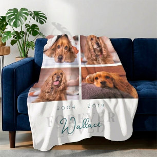 Forever Loved Pet Dog Memorial Photo Collage White Fleece Blanket