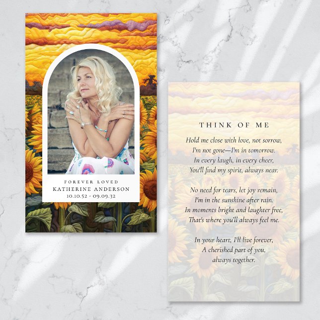 Forever Loved Quilted Sunflowers Memorial Card (Creator Uploaded)