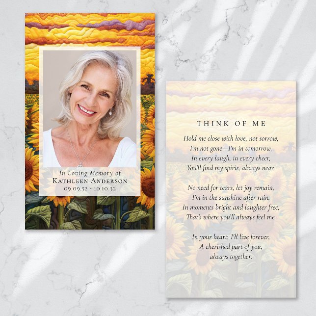 Forever Loved Quilted Sunflowers Memorial Card (Creator Uploaded)