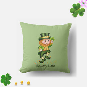 Forever Lucky Green Gnome & Clover on Light Green Cushion