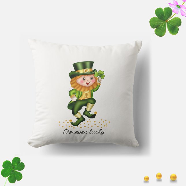 Forever Lucky Green Gnome & Clover on White Cushion (Creator Uploaded)