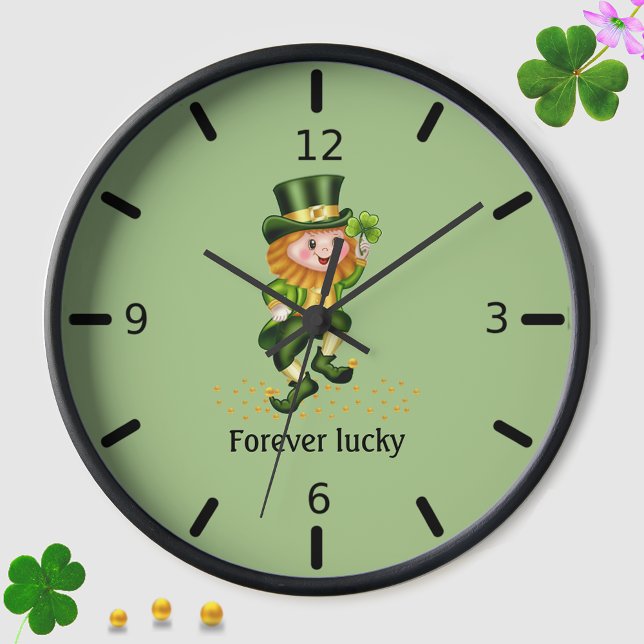 Forever Lucky Green Gnome on Light Green Clock (Creator Uploaded)