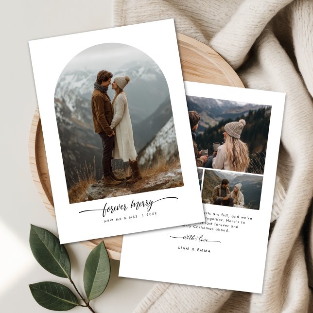 Forever Merry Newlywed Mountain Photo Christmas Holiday Card (Creator Uploaded)