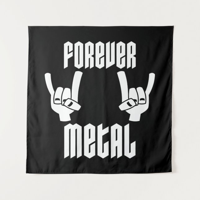 Forever Metal Heavy Metal Devil Horns Hand Gesture Tapestry (Front)