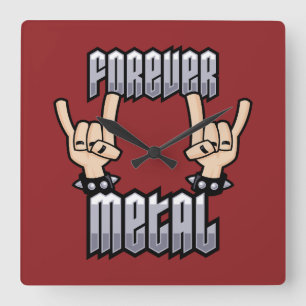 Forever Metal Heavy Metal Devil Horns Hand Signs Square Wall Clock