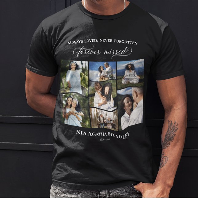Forever Missed Elegant Memorial Photo Collage T-Shirt (Creator Uploaded)