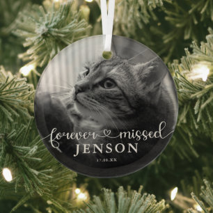 Forever Missed Photo Pet Cat Memorial Glass Tree Decoration