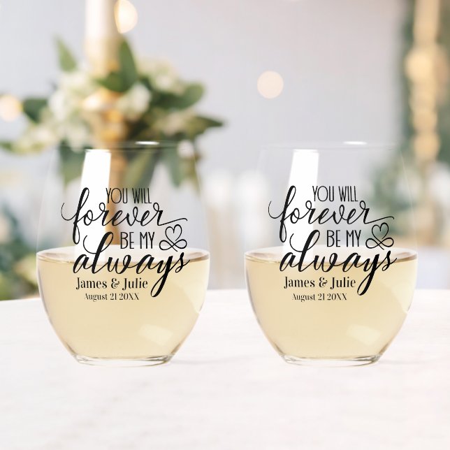 Forever my Always Customisable Wedding  Stemless Wine Glass (Insitu (Wedding))