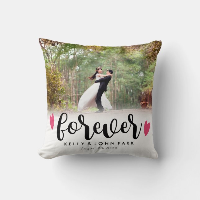 Forever Overlay Script Custom Names Wedding Photo Cushion (Front)