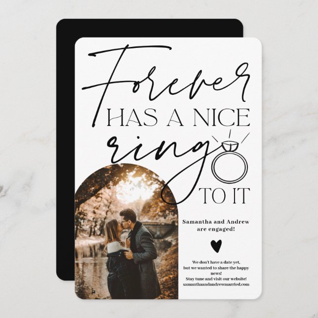 Forever ring photo arch black white engagement announcement (Front/Back)