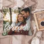 Forever Script Overlay Photo Cushion<br><div class="desc">Snuggle up with love! Add your favourite engagement,  wedding or everyday photo to this square throw pillow featuring "forever" in elegant,  modern white handwritten script along the bottom. Pillow reverses to a subtle grey and white dotted diamond pattern. Makes a unique gift for Valentine's Day or anniversaries!</div>
