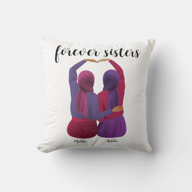 Forever Sisters Personalised Hijabi Gift Cushion (Front)