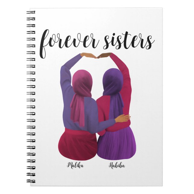 Forever Sisters Personalised Hijabi Gift Notebook (Front)