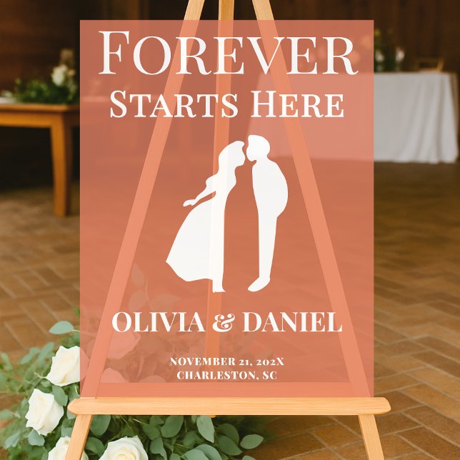  Forever Starts Here | Bold Fall Wedding Welcome  Acrylic Sign (Creator Uploaded)