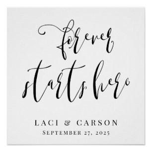 Forever Starts Here Elegant Wedding Backdrop Poster