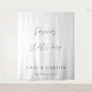 forever starts here - modern wedding backdrops tapestry