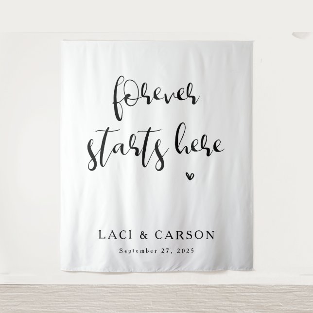 Forever Starts Here - Personalised Wedding Banner Tapestry (Front)