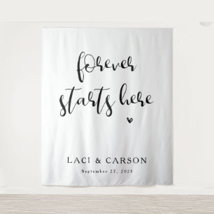 Forever Starts Here - Personalized Wedding Banner Tapestry