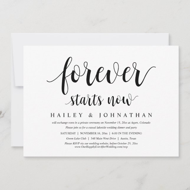 Forever Starts Now, Wedding Elopement Party Invitation (Front)
