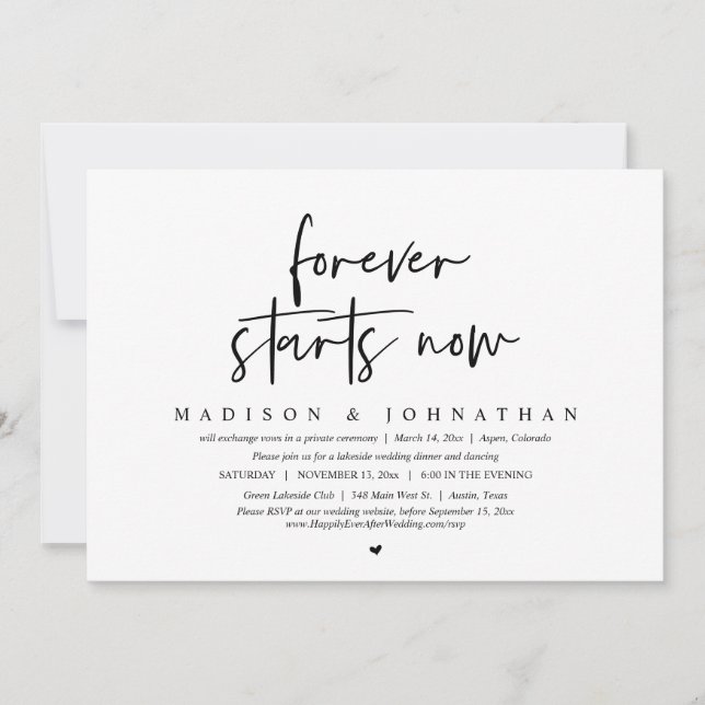 Forever starts now, Wedding Elopement Party Invitation (Front)