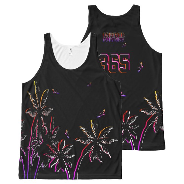 Forever Summer 365 Ipanema Neon Night Black Palms All-Over Print Singlet (Front and Back)