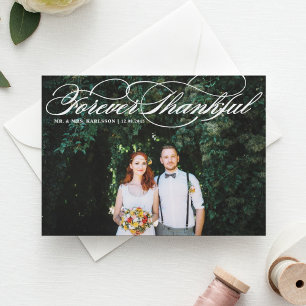 Forever Thankful Elegant Script Wedding Thank You Postcard