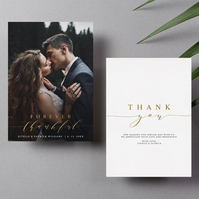 Forever Thankful Gold Foil Wedding Thank You Card (Front & Back)