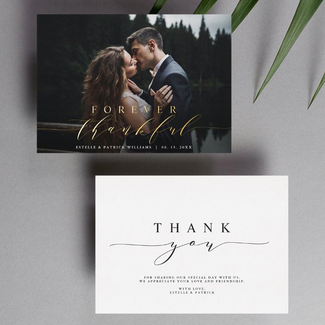 Forever Thankful Gold Foil Wedding Thank You Card  (Front & Back)