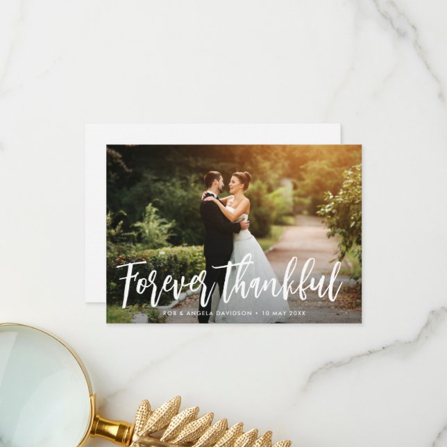 Forever thankful rustic script wedding thank you  (Front/Back In Situ)