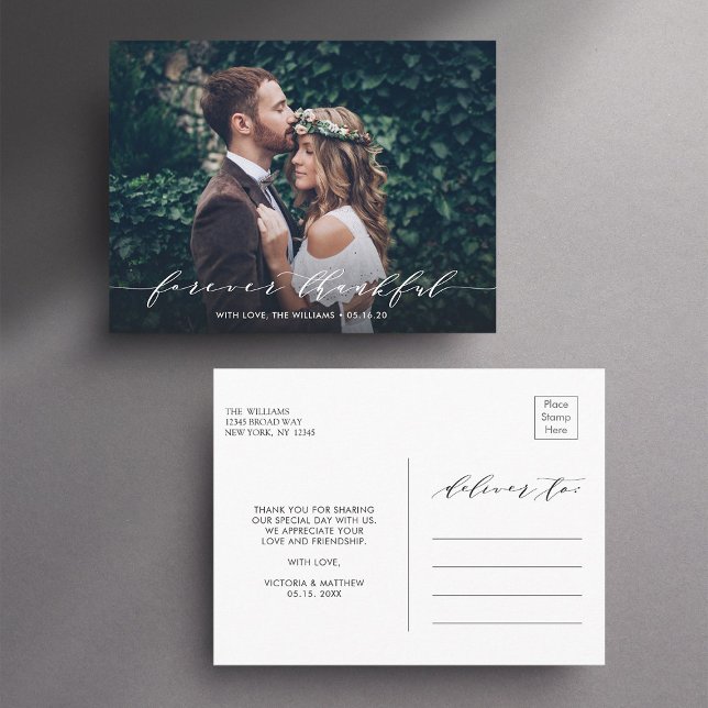 Forever Thankful | Thank You Wedding Photo Postcard (Front & Back)