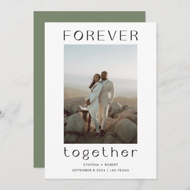 Forever Together Sage Green Wedding Announcement (Front/Back)