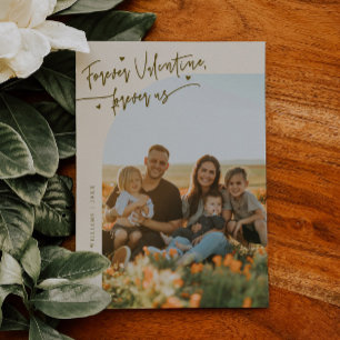 Forever Us Script Cream Valentine Photo Holiday Card