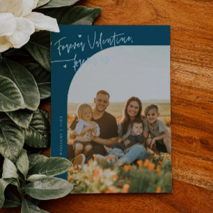 Forever Us Script Teal Valentine Photo Holiday Card