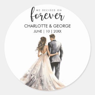 Forever Wedding Bride Groom Back Watercolor Class Classic Round Sticker