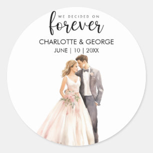 Forever Wedding Bride Groom Back Watercolor  Class Classic Round Sticker