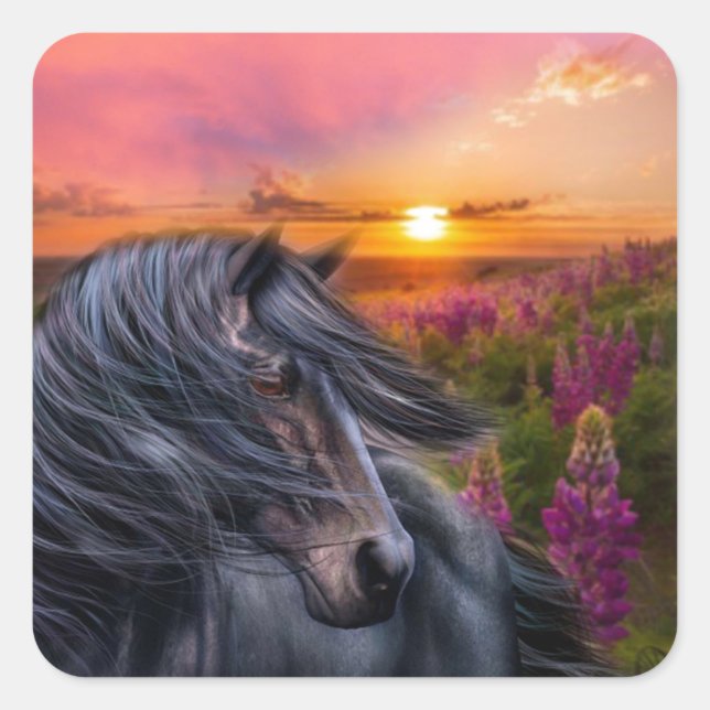Forever Wild Black Horse Square Sticker (Front)