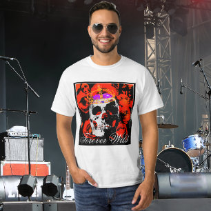 Forever Wild Gothic Skull Red Roses T-Shirt