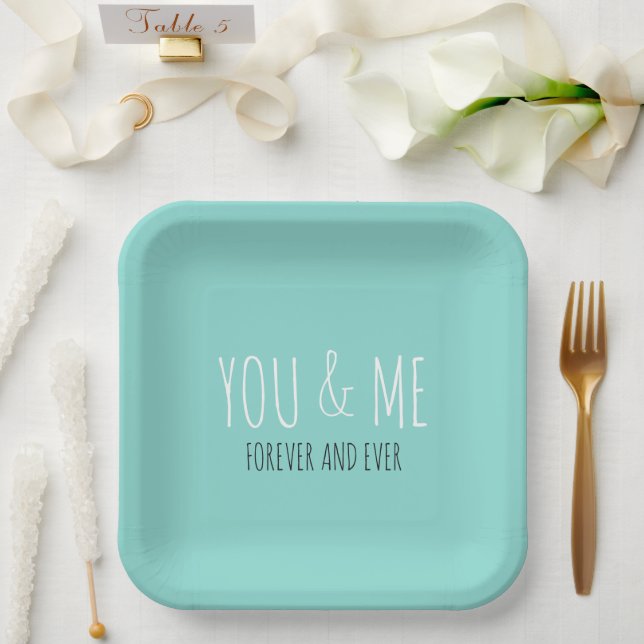 Forever You And Me Wedding Suite Teal Blue Party Paper Plate (Wedding)