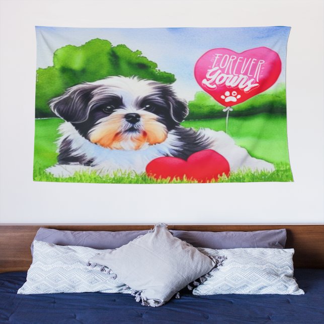Forever Yours Shih Tzu Watercolor Tapestry (Creator Uploaded)