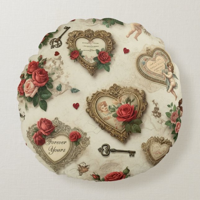“Forever Yours” Vintage Throw Pillow  (Front)