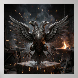 Forged Iron Double-Headed Eagle Ancient Symbol Can Poster