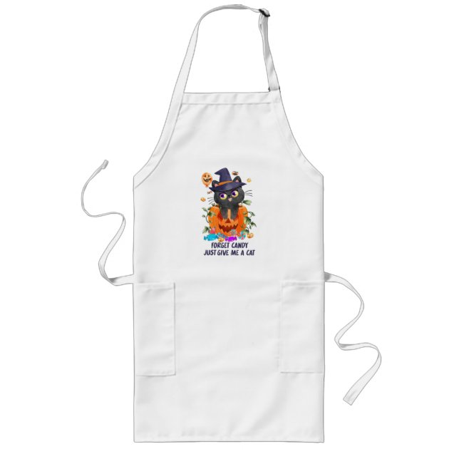 Forget Candy Just Give Me A Cat – Witch Cat Long Apron (Front)