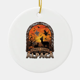 Forget Candy Just Give Me Alpaca Halloween Ghost W Ceramic Tree Decoration