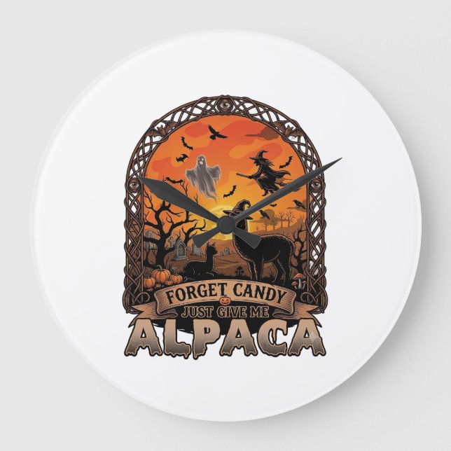 Forget Candy Just Give Me Alpaca Halloween Ghost W Large Clock (Front)