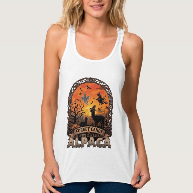 Forget Candy Just Give Me Alpaca Halloween Ghost W Singlet (Front)
