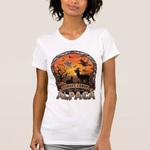 Forget Candy Just Give Me Alpaca Halloween Ghost W T-Shirt