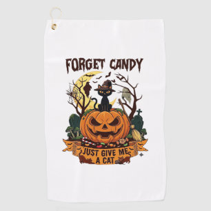 Forget Candy Just Give Me Cat Halloween Pumpkin_1 Golf Towel