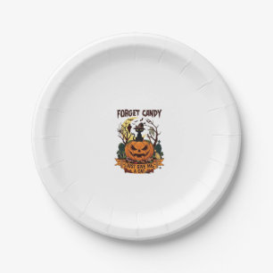 Forget Candy Just Give Me Cat Halloween Pumpkin_1 Paper Plate