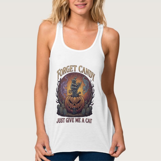 Forget Candy Just Give Me Cat Halloween Pumpkin_1 Singlet (Front)